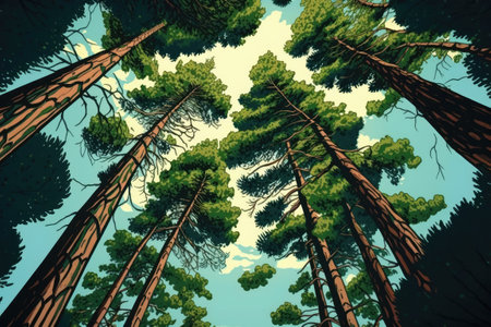 Large pine trees seen from below. Dour pine groveの素材