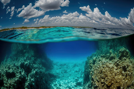 Ocean seen from a vertical low angle in Bonaire, the Caribbeanの素材