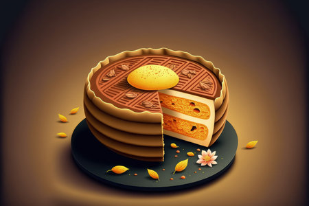 Moon cake is a traditional Mid Autumn Festival snack in Chinaの素材