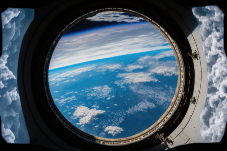 NASA provided the space station window view of Earth for this photographの素材