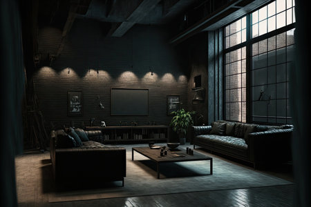 Modern dark home interior background, loft interior,の素材