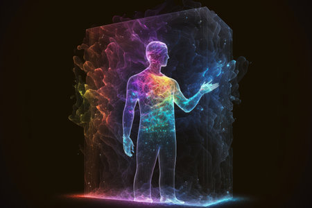 On a dark backdrop, the holographic you are special statement stands outの素材