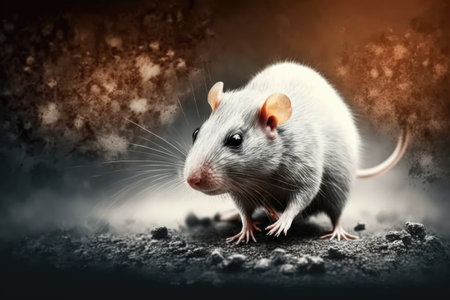 On a similarly toned background, a gray rat flees imminent dangerの素材