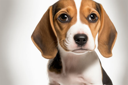 On a white background, an adorable beagle dog is shownの素材