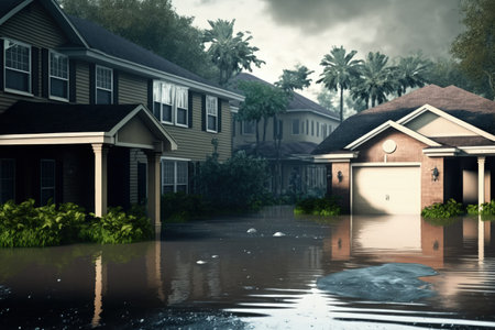 Orlando, September 29, 2022 Flooding a neighborhood that was hit by Hurricane Ianの素材