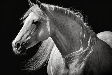 Photograph of an Arabian horse in black and whiteの素材
