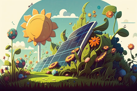 Springtime Solar Power Plant Natureの素材