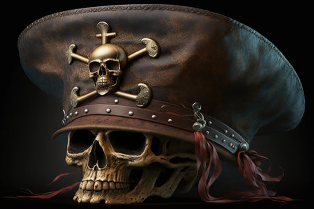 Skull with a leather pirate hatの素材