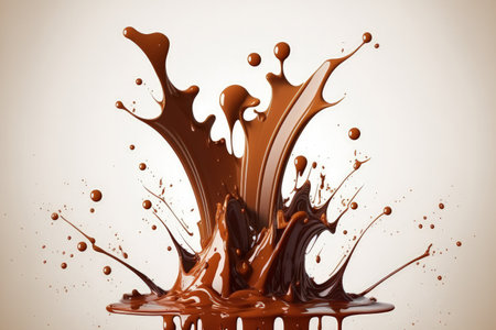 Splashing chocolate bursts of liquid chocolate. within a white backgroundの素材