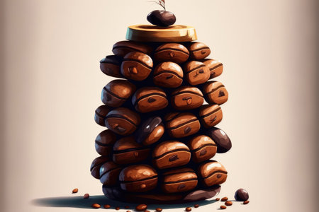 Stack of roasted coffee beans on a white background. from the apexの素材