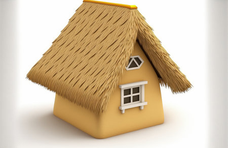 Straw roof with thatching isolated on a white backdrop. having a clipping pathの素材