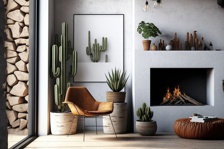 Stylish living room furnishings, exquisite accents, and a contemporary fireplace,の素材