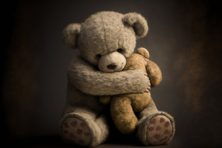 Teddy bear symbolizing friendship that people are hugging in their armsの素材
