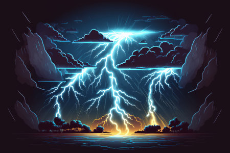 Storm clouds with a lot of lightning bolts and thunderの素材