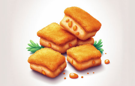 Tasty fish nuggets on white backgroundの素材