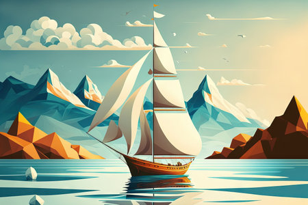 Stunning view of a sailboat in the sea with white sailsの素材