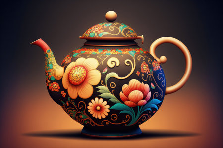 Teapot with tea in Chinese designの素材