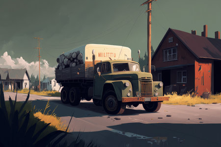 roadside truck, and illustrationの素材