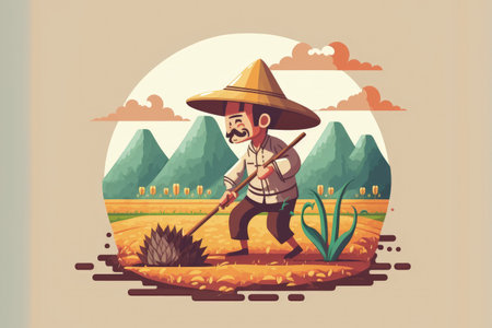 The Farmer planting on the organic paddy rice farmlandの素材