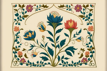 mughal art flower banch botanical theme and ethnic border motifの素材