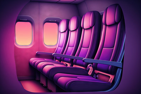 purple color Empty passenger airplane seats in the cabinの素材