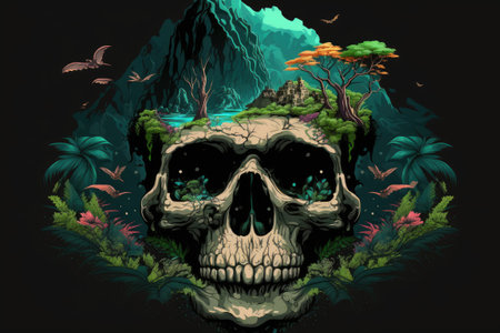 T shirt or poster design featuring a skull island graphicの素材