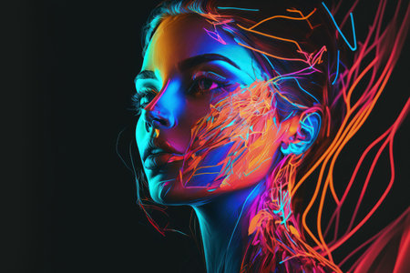 neon lit abstract portrait of a personの素材