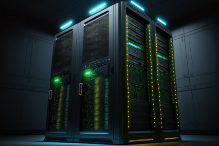 server cabinets shine in a dim environmentの素材