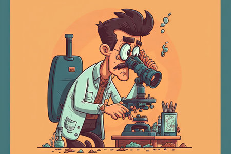 scientific investigation group. a man using a microscopeの素材