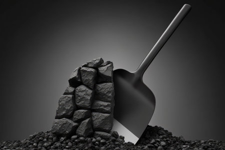 Background shovel with coal from a coal mineの素材