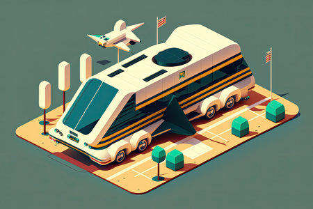Bus style isometric unmanned shuttle. A city with autonomous vehiclesの素材