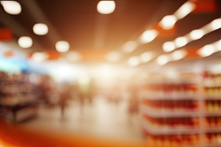 Bokeh effect supermarket with blurred backgroundの素材