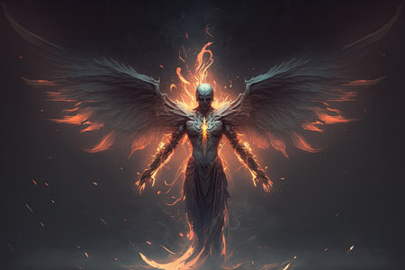 Evil death angel who fell from heaven. Angel of Light with Flaming Wingsの素材