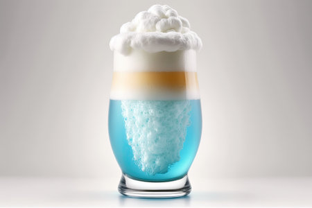 Isolated on white a fresh beer glass with a foamy foam tipの素材