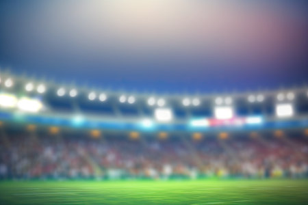 Defocused evening soccer field in a stadiumの素材