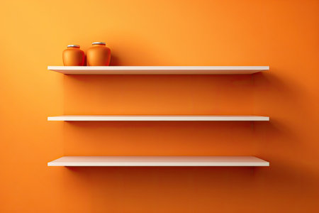 Orange wall shelf empty. Template background. Illustrationの素材