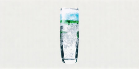 Isolated on a white background a glass of chilled sparkling waterの素材