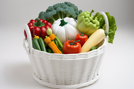 Vegetables in a white basket representing health and wellnessの素材