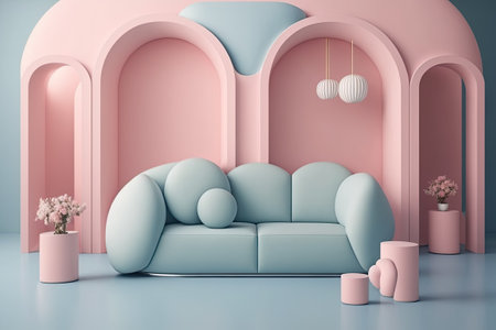Looped animation with a pink pastel sofa and coffee tableの素材