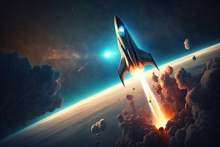 Spaceship blasts off into the horizonの素材