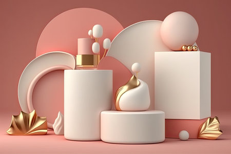 White stone podium, cosmetics display stand, and pink backgroundの素材