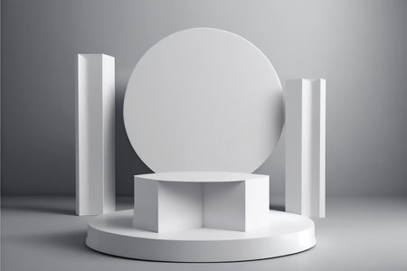 pedestal or platform background minimalist white podium display for cosmetic product demonstrationの素材