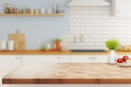Kitchen with wooden table. Text/object spaceの素材