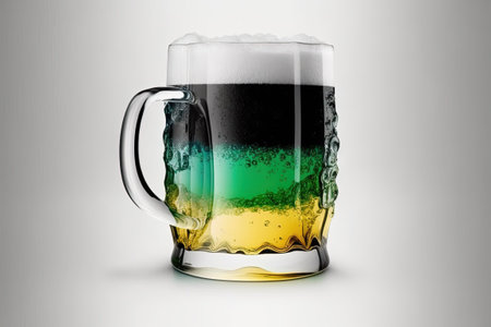 A beer in a chilled mug set against a white backgroundの素材
