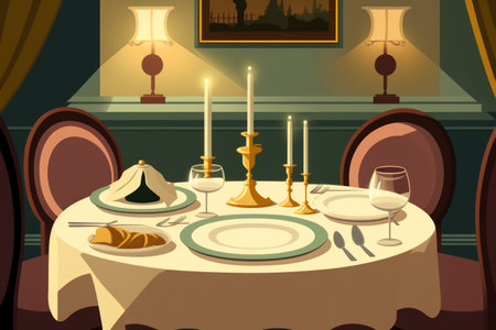 A very elegant and beautiful table setting at fine dinning restaurantの素材