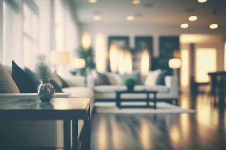 Abstract blur beautiful luxury living room interior for background Vintage Light Filterの素材