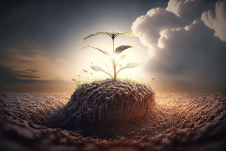A sprouting seedling in the groundの素材