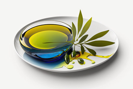 Dish with olive oil with white backgroundの素材