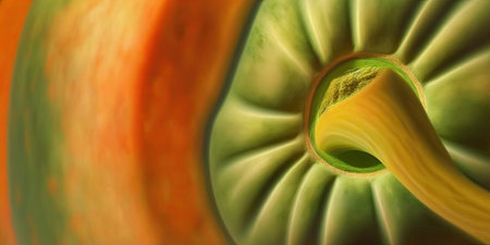 Macro image of pumpkin with green stemの素材