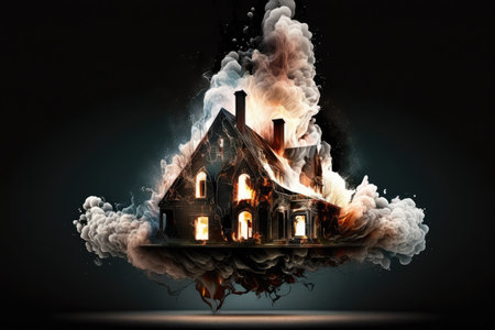 Distracting photo of a house fire with a huge flame. Precautionary Principles for Firesの素材